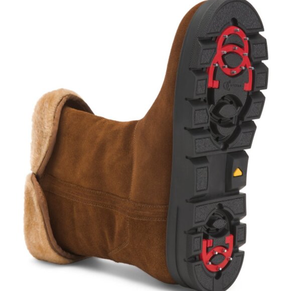 NEW NICO NERINI Suede Faux Shearling Lined Boots With Foldable Ice Cleats 364mn - Picture 3 of 6